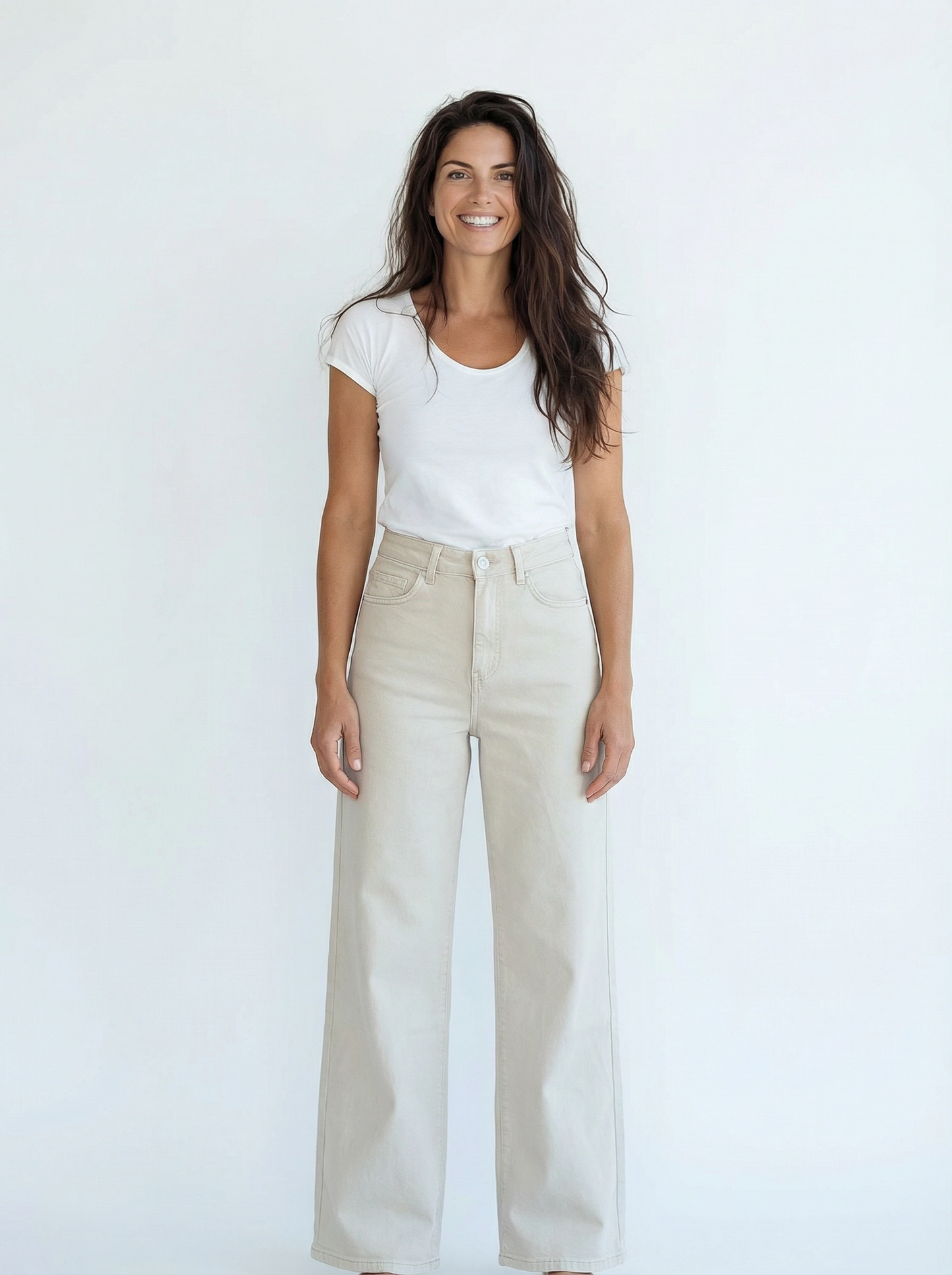 Wide Leg Jeans Beige