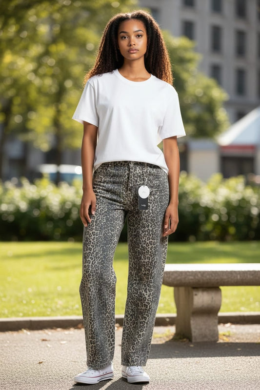 Straight Leg Leopard Jeans