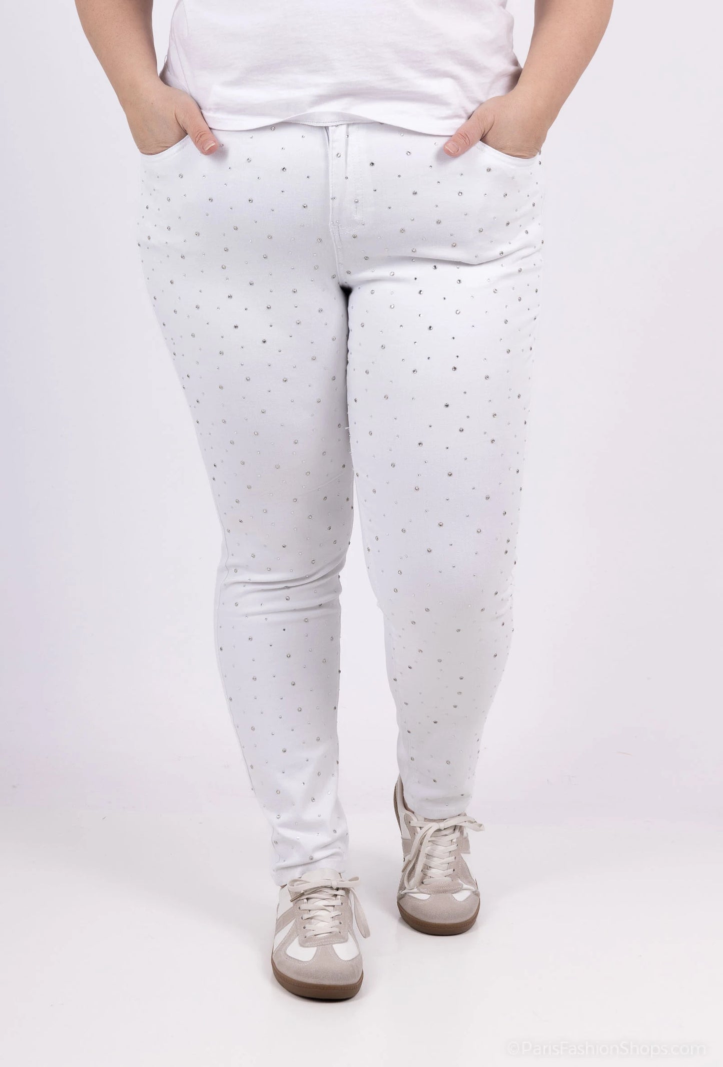 Monday Jeans Rhinestones White