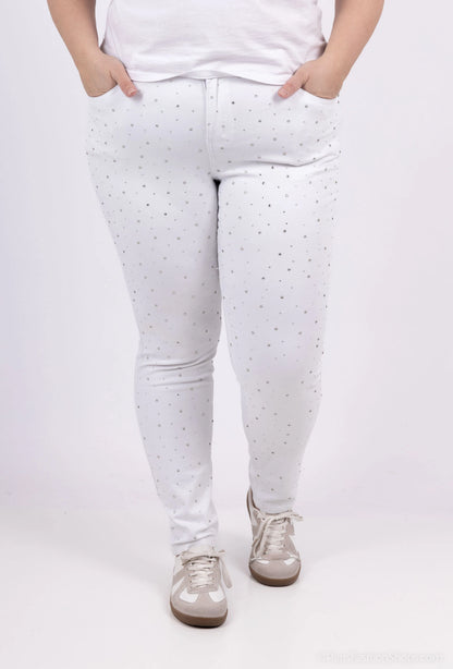 Monday Jeans Rhinestones White