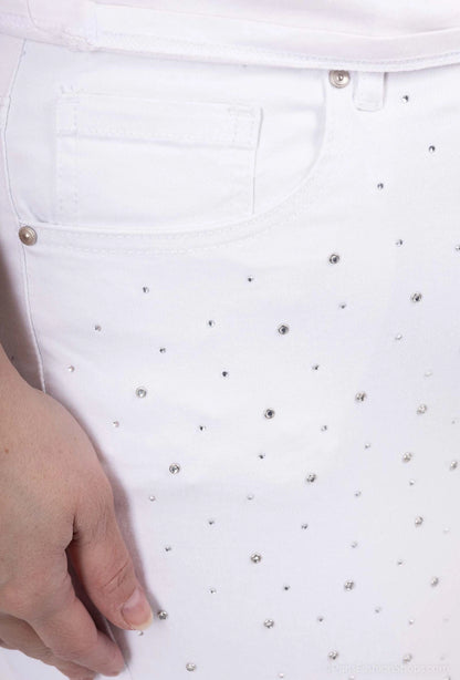 Monday Jeans Rhinestones White